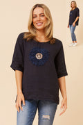 Lucia Navy Linen Top