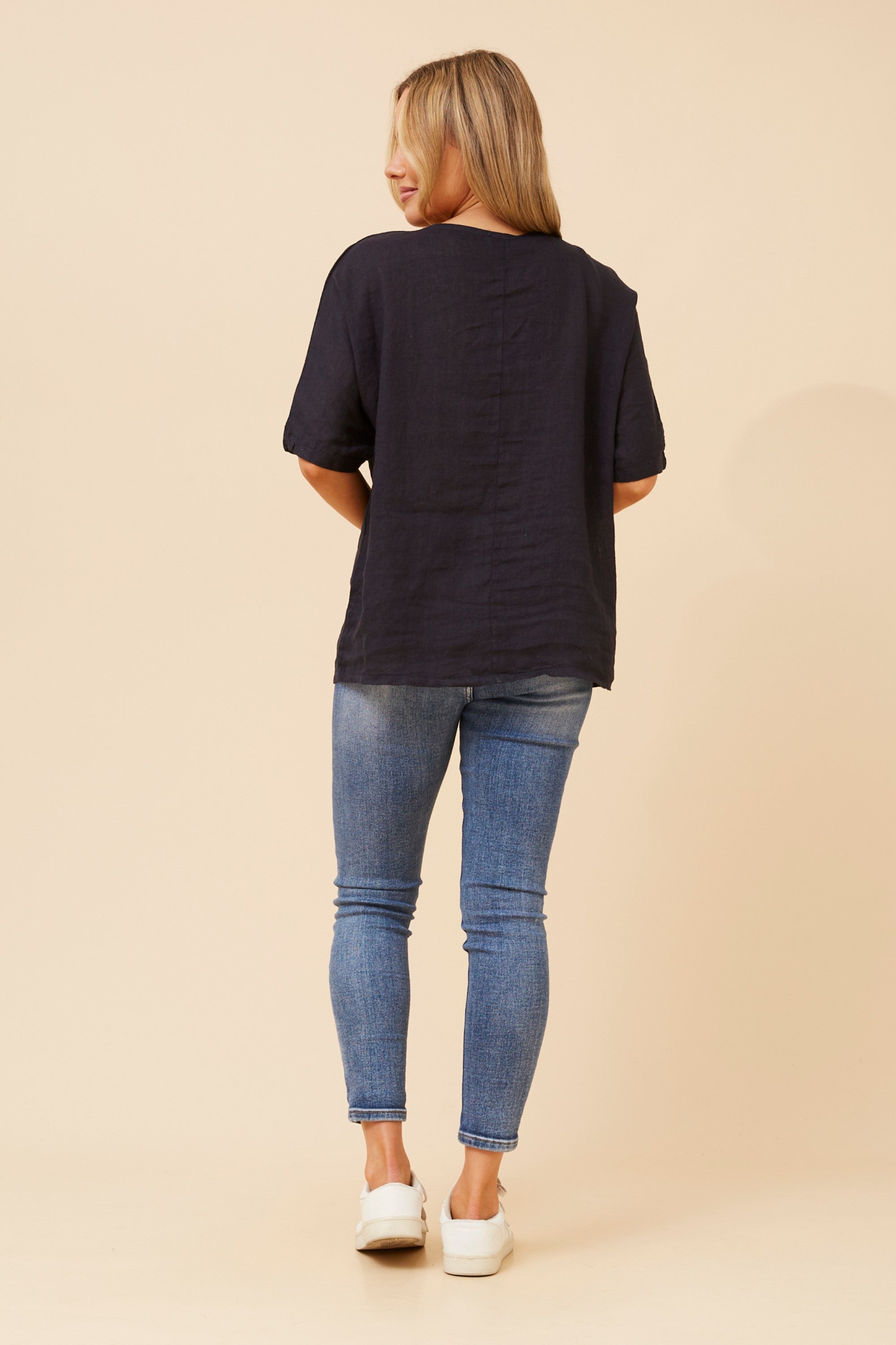 Lucia Navy Linen Top